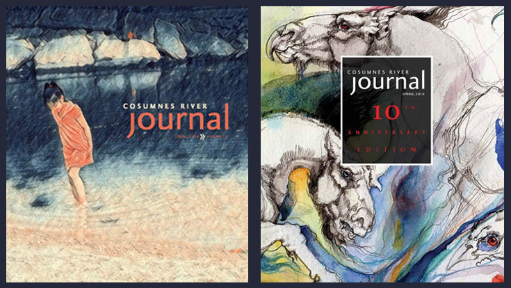 Two covers of past CRC Journals, each reading Cosumnes River Journal