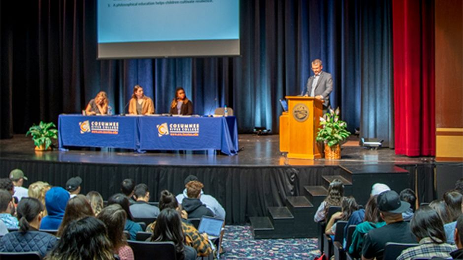 A presentation in an auditorium