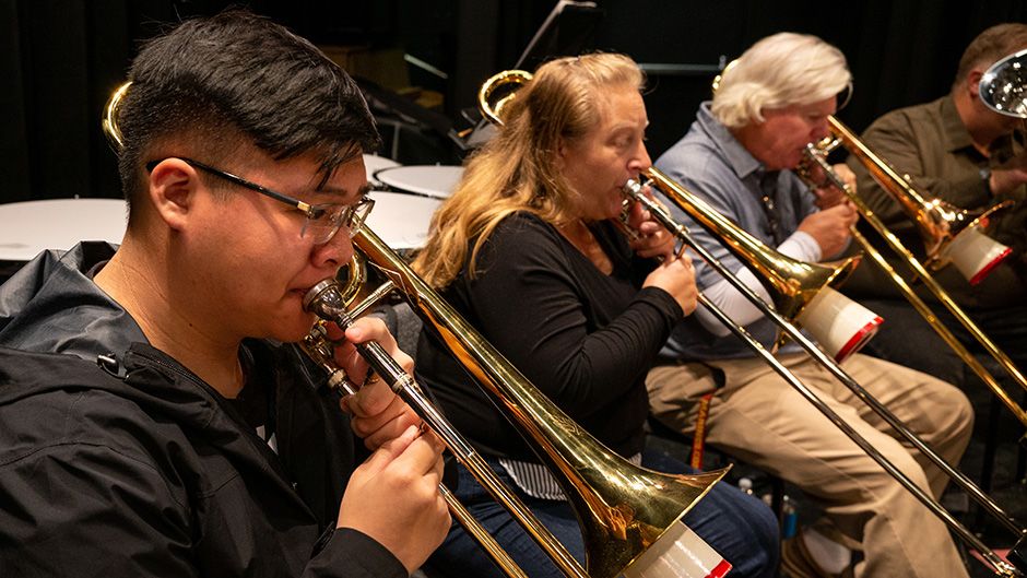 Students playing trombone