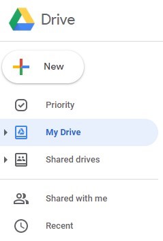 Google Drive menu with My Drive highlighted