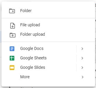 Google Drive new document menu