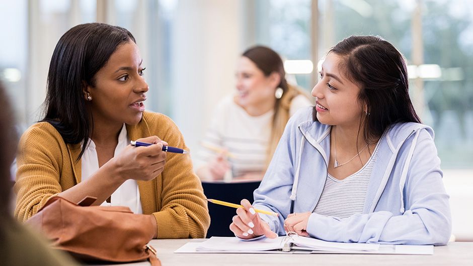 A tutor helping a student with a writing assignment