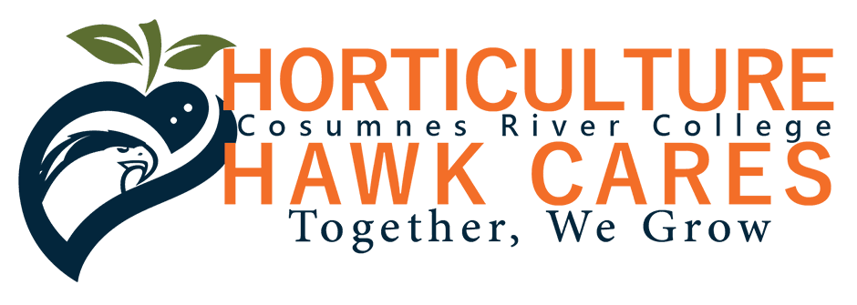 Horticulture, Cosumnes River College, Hawk Cares, Together We Grow and an icon showing a hawk head inside a fruit
