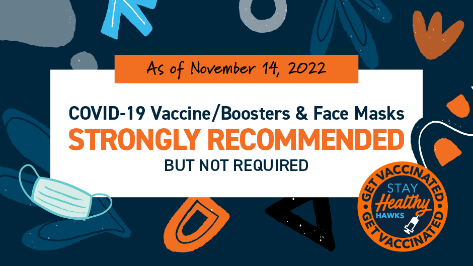 As of November 14, 2022, vaccines, boosters, and face masks are strongly recommended but not required