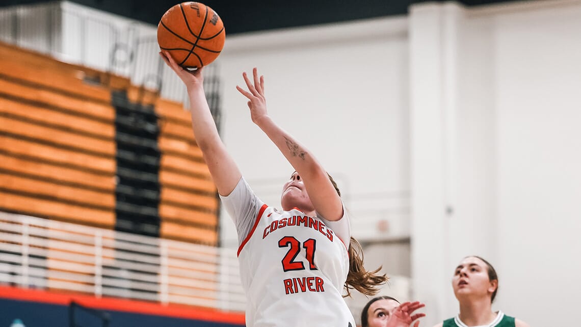 CRC basketball player shooting the ball