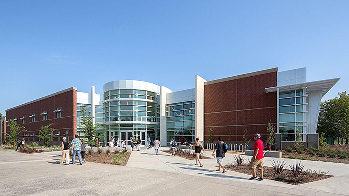 CRC Winn Center with students outside.