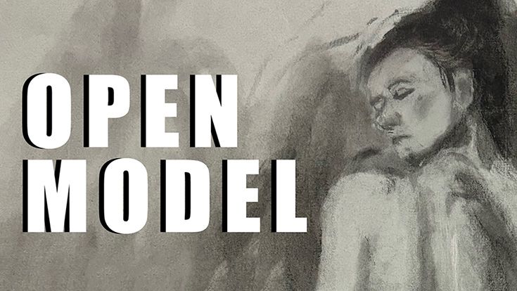 A black and white sketch of a person with the words Open Model