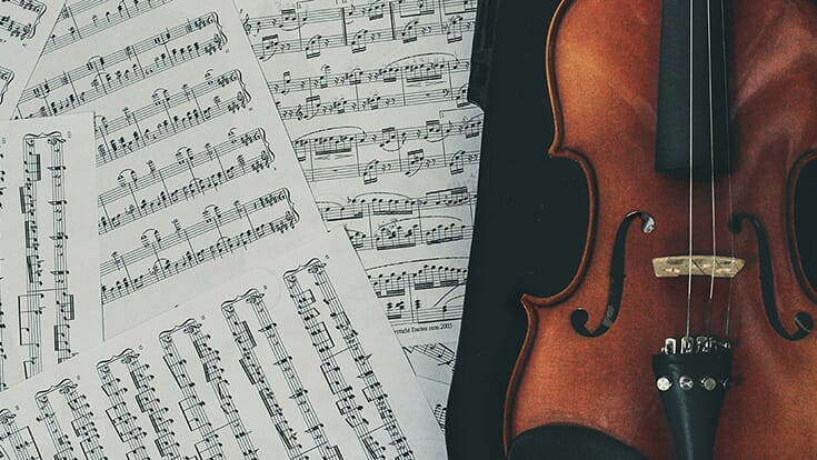 Sheet music and a violin