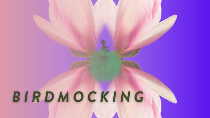 A flower with a person at the center and the word Birdmocking