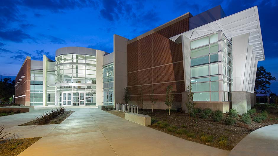 Exterior of CRC Winn Center at night